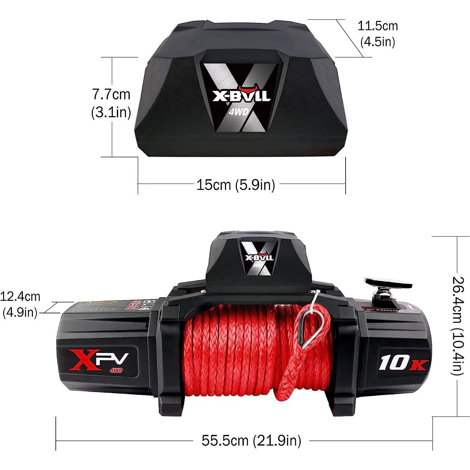 DB X-BULL 10000 Lb. Load Capacity Electric Winch Kit 12V DC Waterproof IP67 Hawse Synthetic Rope Winch for Off-Road Vehicles