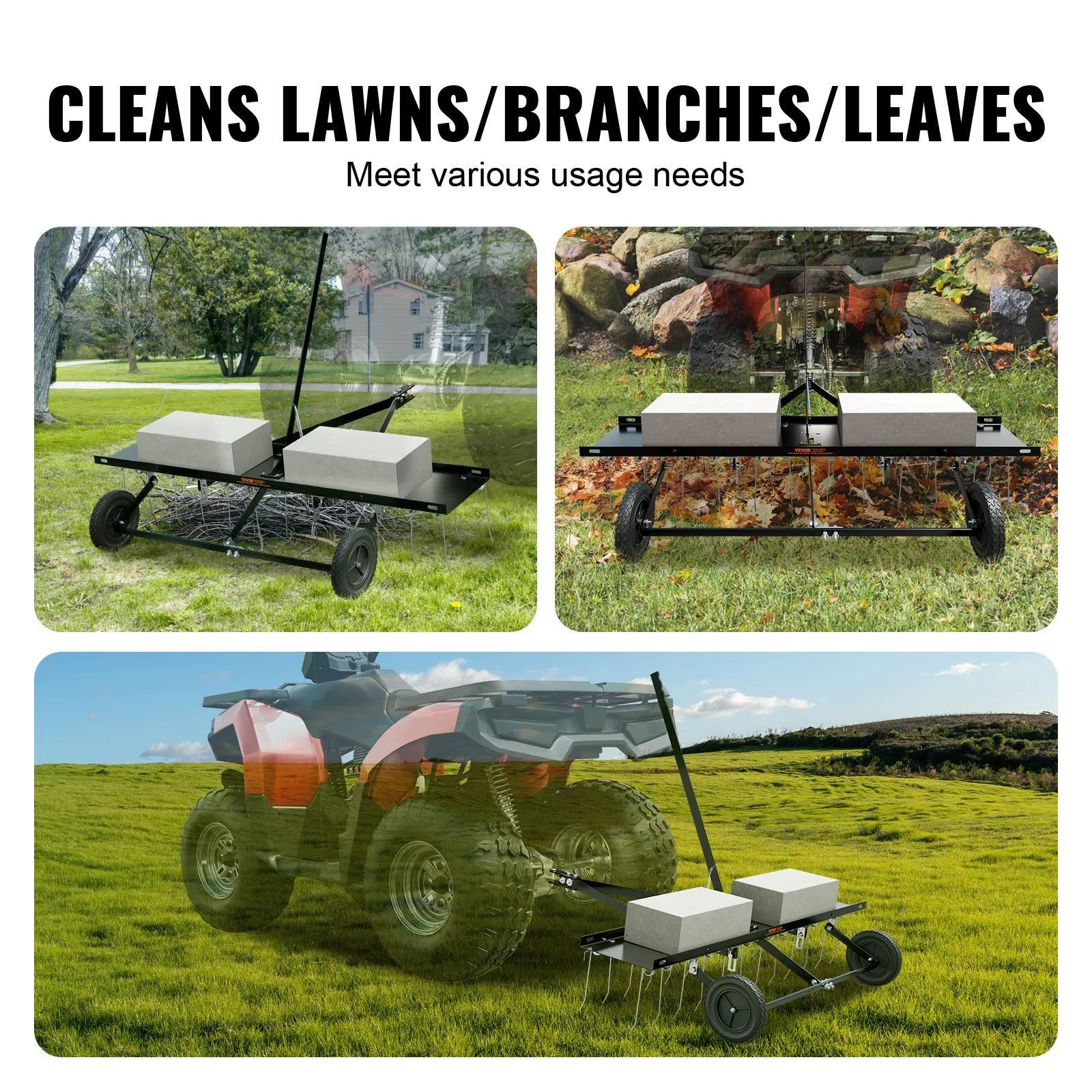 DB Wholesale 48-Inch Tow behind Dethatcher with 24 Spring Steel Tines ATV Mower Lawn Dethatcher Rake Tow