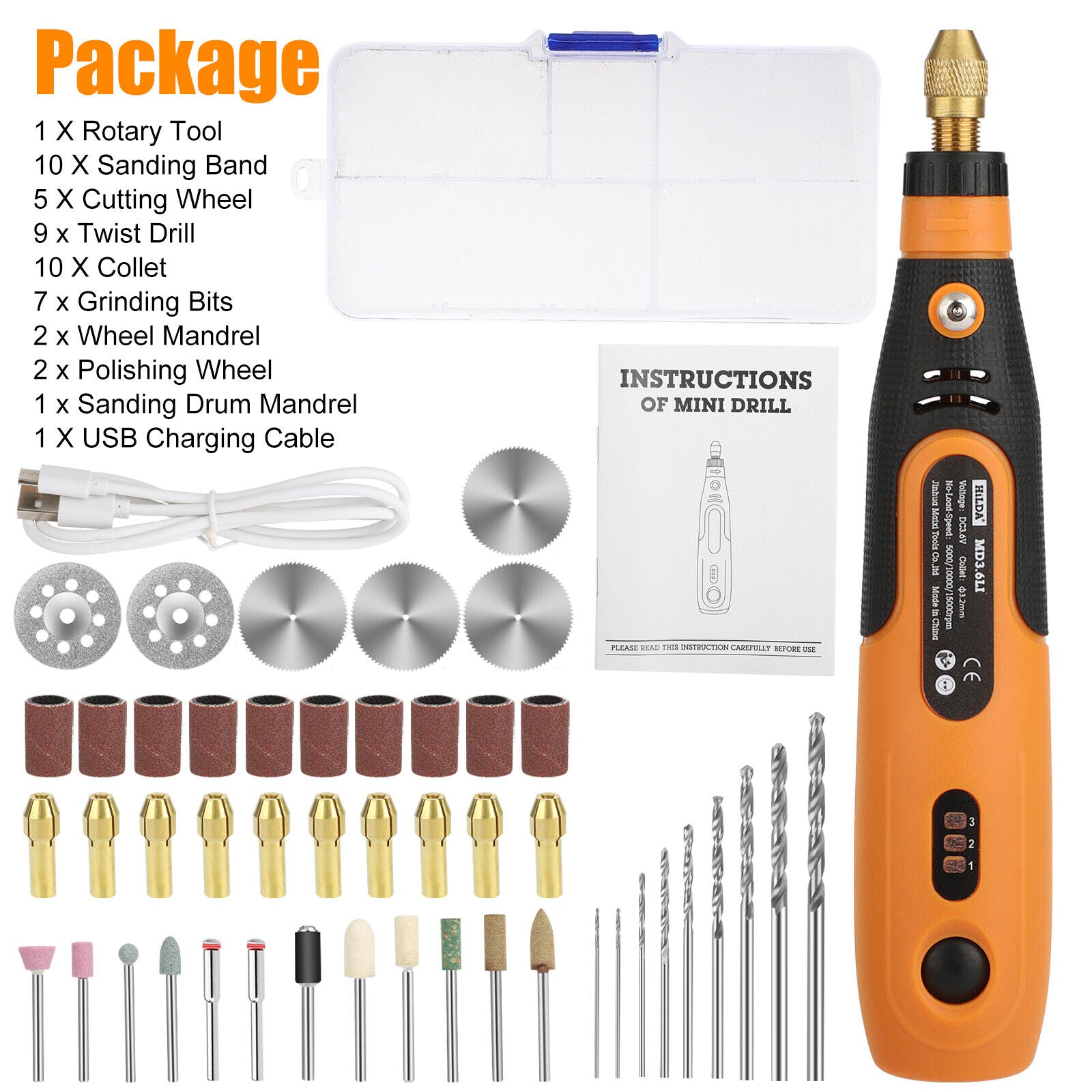 Cordless Grinder Rotary Tool Kit Battery Powered 3 Speeds with 46Pcs Accessories