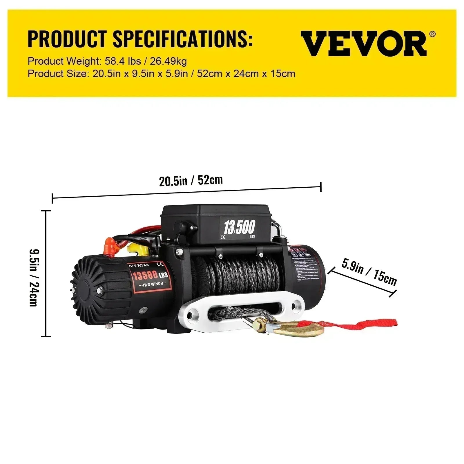 13500LBS Electric Truck Winch 12Velectric Winch ATV Synthetic Rope with Remote Control Fortowing SUV Car Trailer ATV Truck