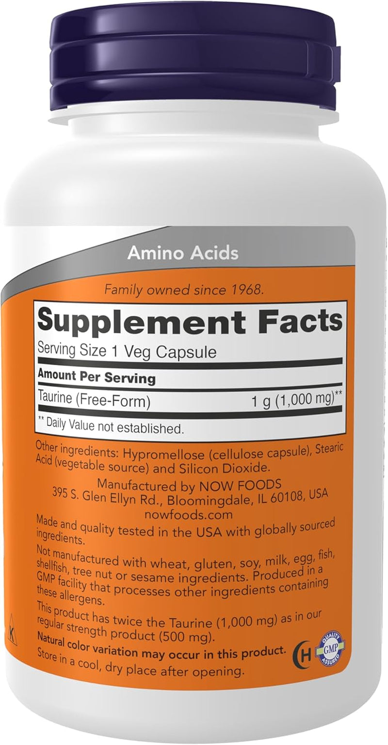 Supplements, Taurine 1,000 Mg, Double Strength, Nervous System Health*, 100 Veg Capsules