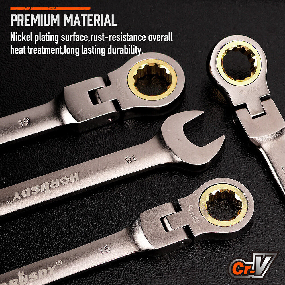 12PC Flex-Head Ratcheting Wrench Set Set W/ Organizer Metric/Sae 8-9Mm 1/4”-7/8“