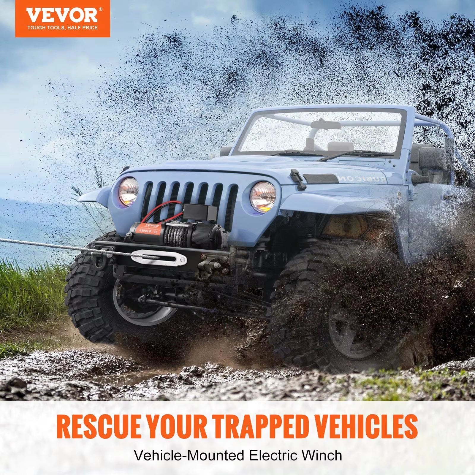 12V 4500 Lb Electric Winch Nylon Rope 1/4' X 39Ft ATV UTV Winch Wireless Handheld Remote Hawse Fairlead Towing for Jeep Off-Road