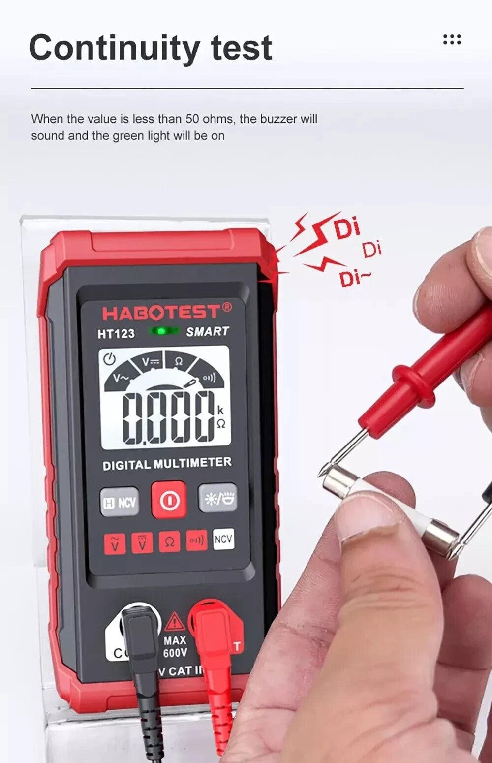 HABOTEST HT123 Digital Multimeter Smart Voltmeter Ohmmeter AC DC Meter Tester US