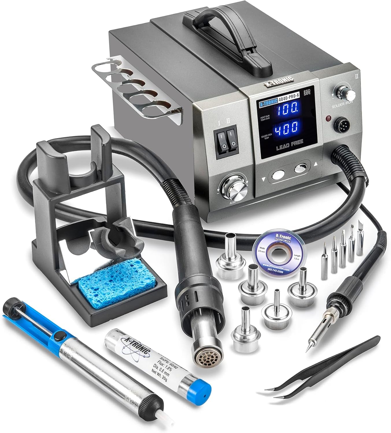 4040-PRO-X • Platinum Series • 700 Watt Hot Air Rework Soldering Iron Station • Brushless DC Vortex Blower Air System • C/F Conversion, 0-30 Min Sleep, Calibration & Auto Cool down Features!