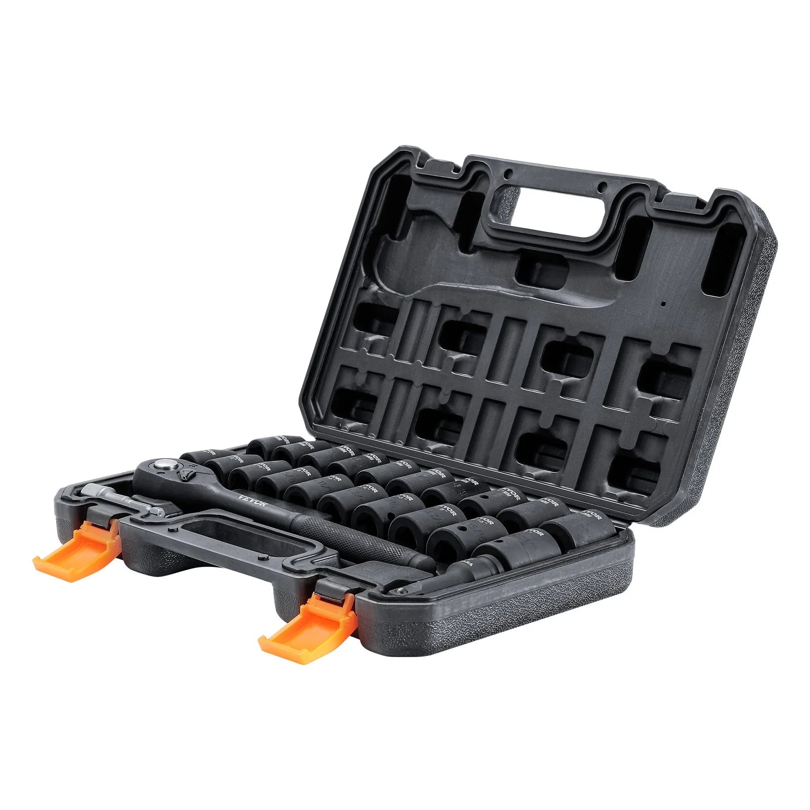 VEVOR 1/2 Drive Impact Socket Set, 23 Piece Socket Set SAE £¨7/16 -1£©& Metric £¨13-24Mm£©6 Point Cr-V Alloy Steel for Auto Repair with Ratchet Handle Rugged Construction Storage Case