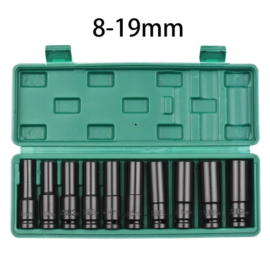 1/2Inch Drive 6-Point Impact Socket Set 10-Piece Metric Sizes 8-24M/10-24Mm Carbon Steel Impact Socket Set with Hard Storage Box