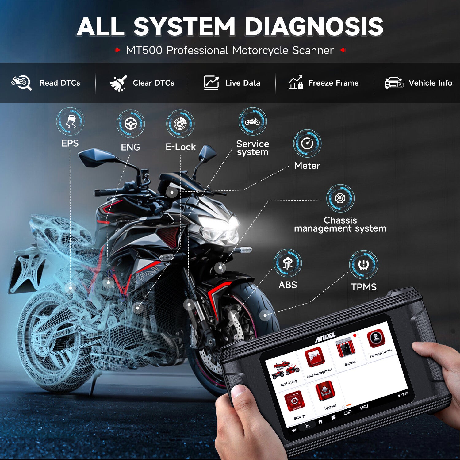 Motorcycle Diagnostic Tool Scanner Coding Fit for HARLEY POLARIS KAWASAKI YAMAHA