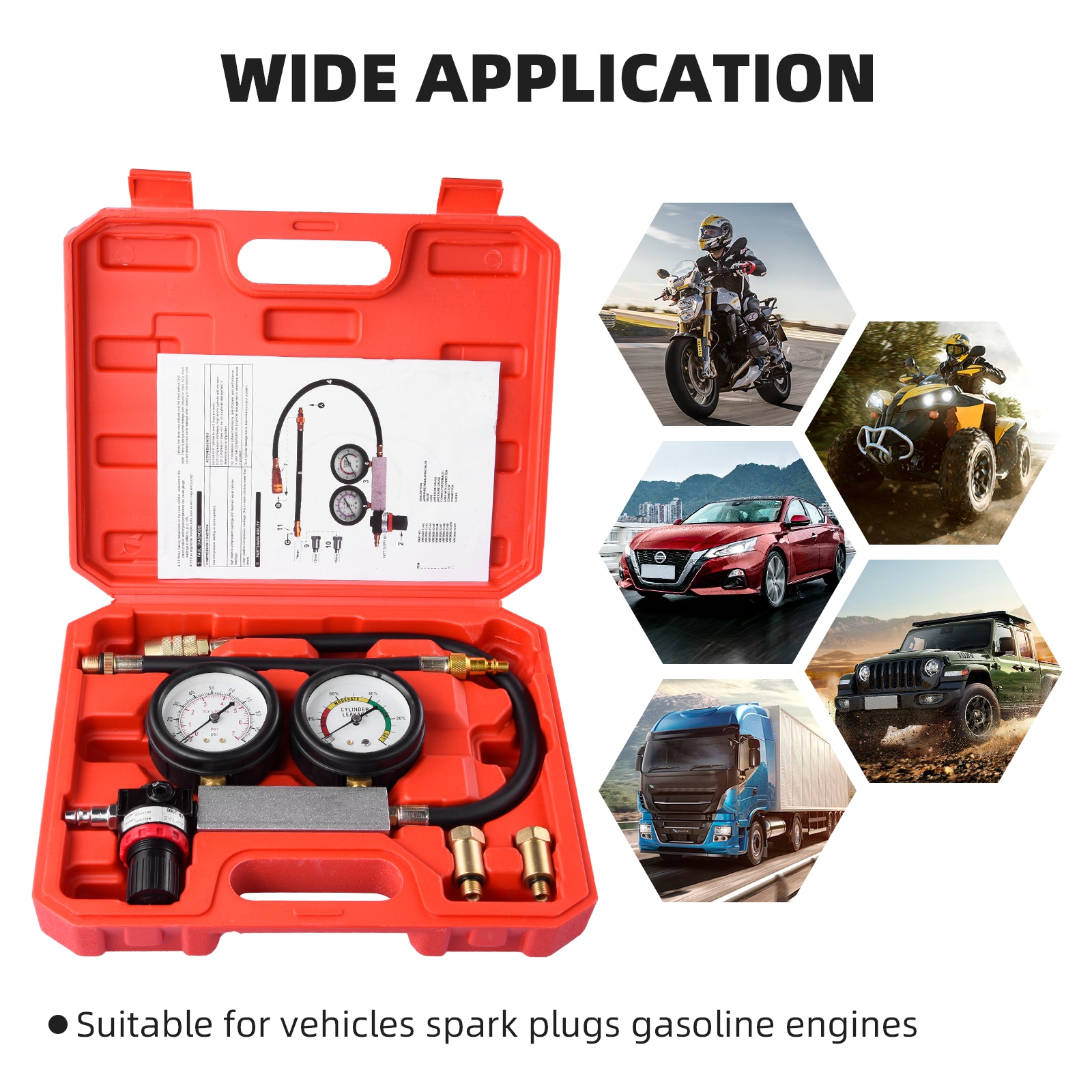 Cylinder Leak down Tester Petrol Engine Compression Leakage Detector Tool Kit