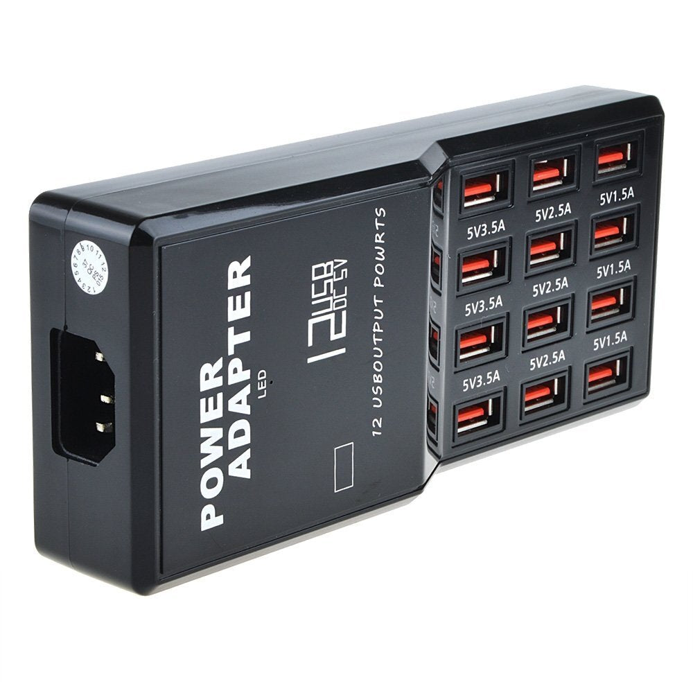Multi 12 Port USB Charging Station Hub Desktop Wall Cell Phone Charger Organizer