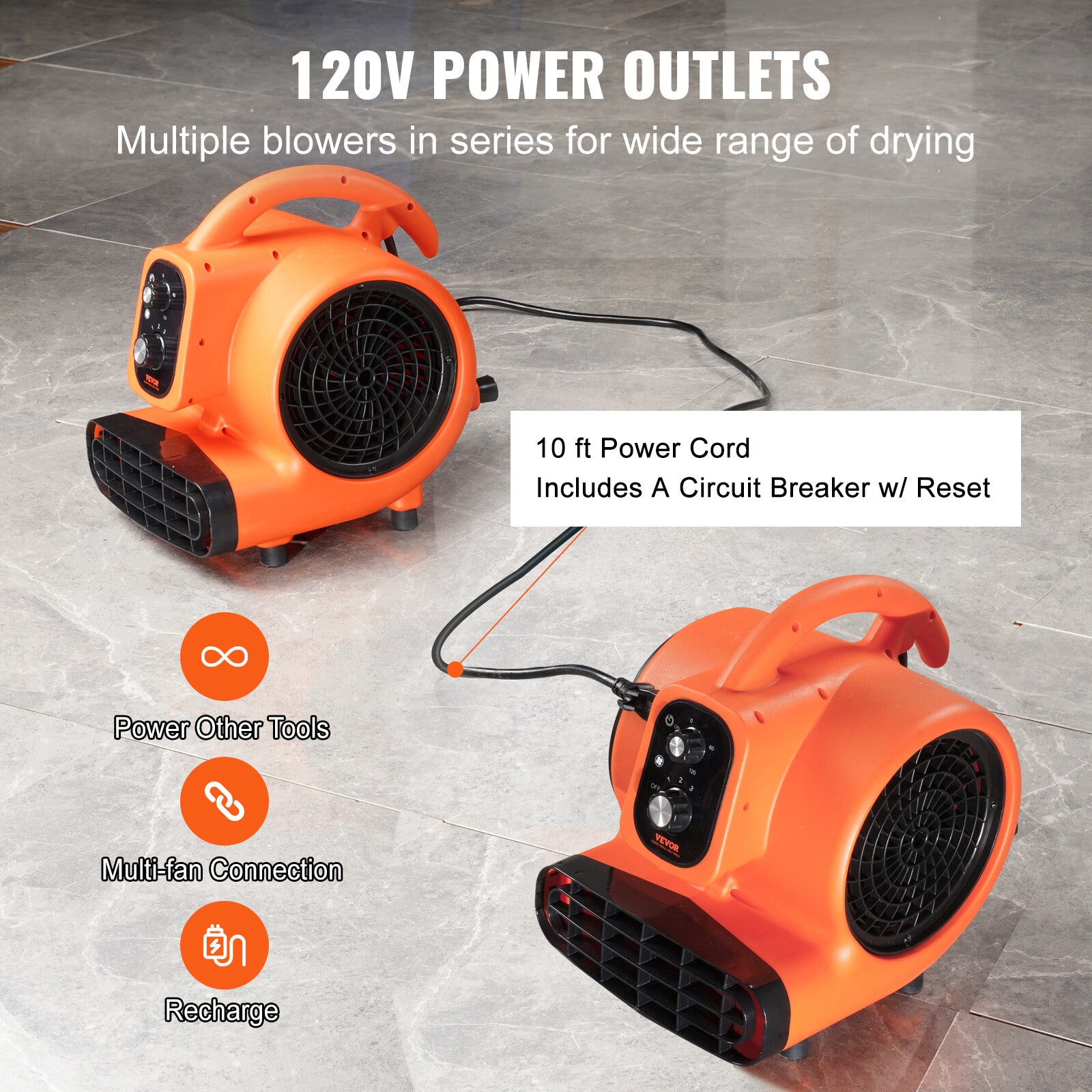 1000 CFM 3-Speed 1/4 HP Adjustable Air Mover Carpet Dryer Blower Floor Fan