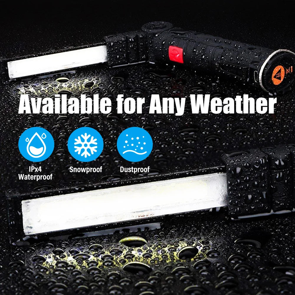 Rechargeable Camping LED Work Light COB Flashlight with Magnet and Hook Waterproof 5 Lighting Modes Suitable for Night Work