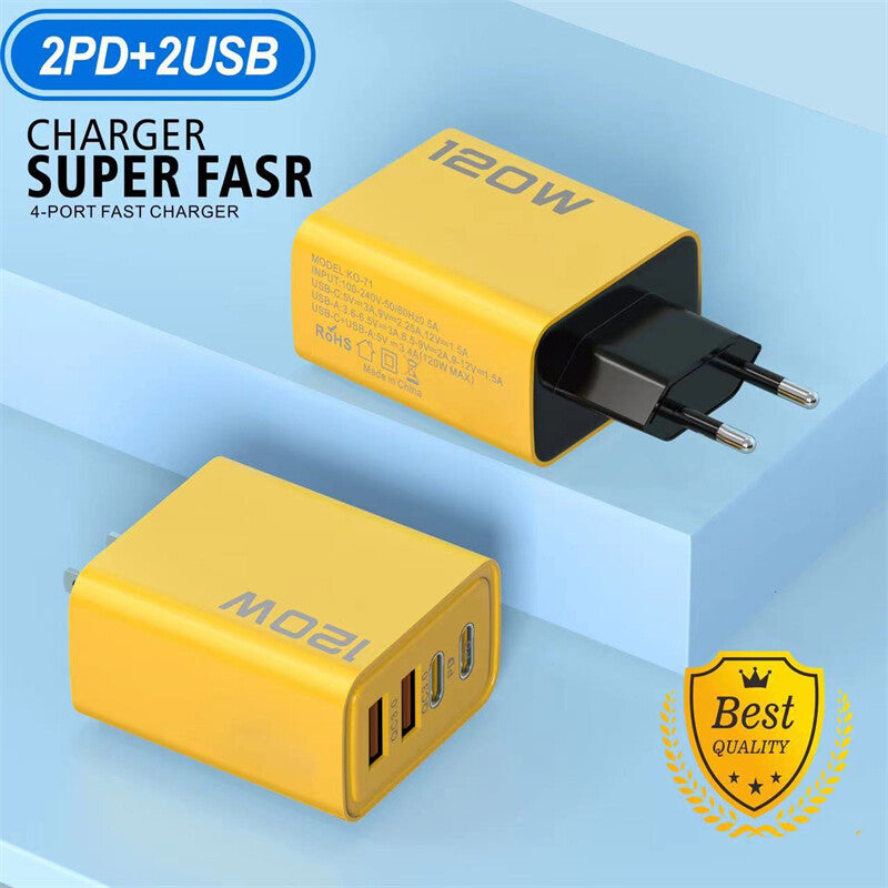 120W 4-Port USB C Fast Wall Charger Block for All Cell Phone Ipad Lot