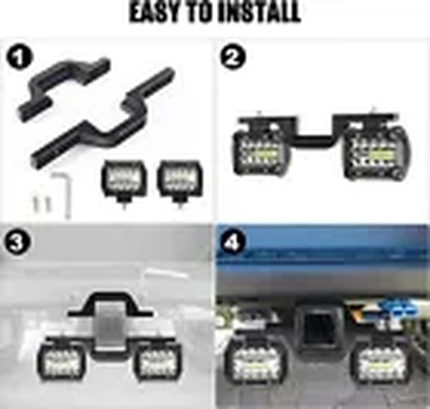 Tow Hitch Mounting Bracket +Tri-Row LED Work Light Pods Backup Reverse for Truck