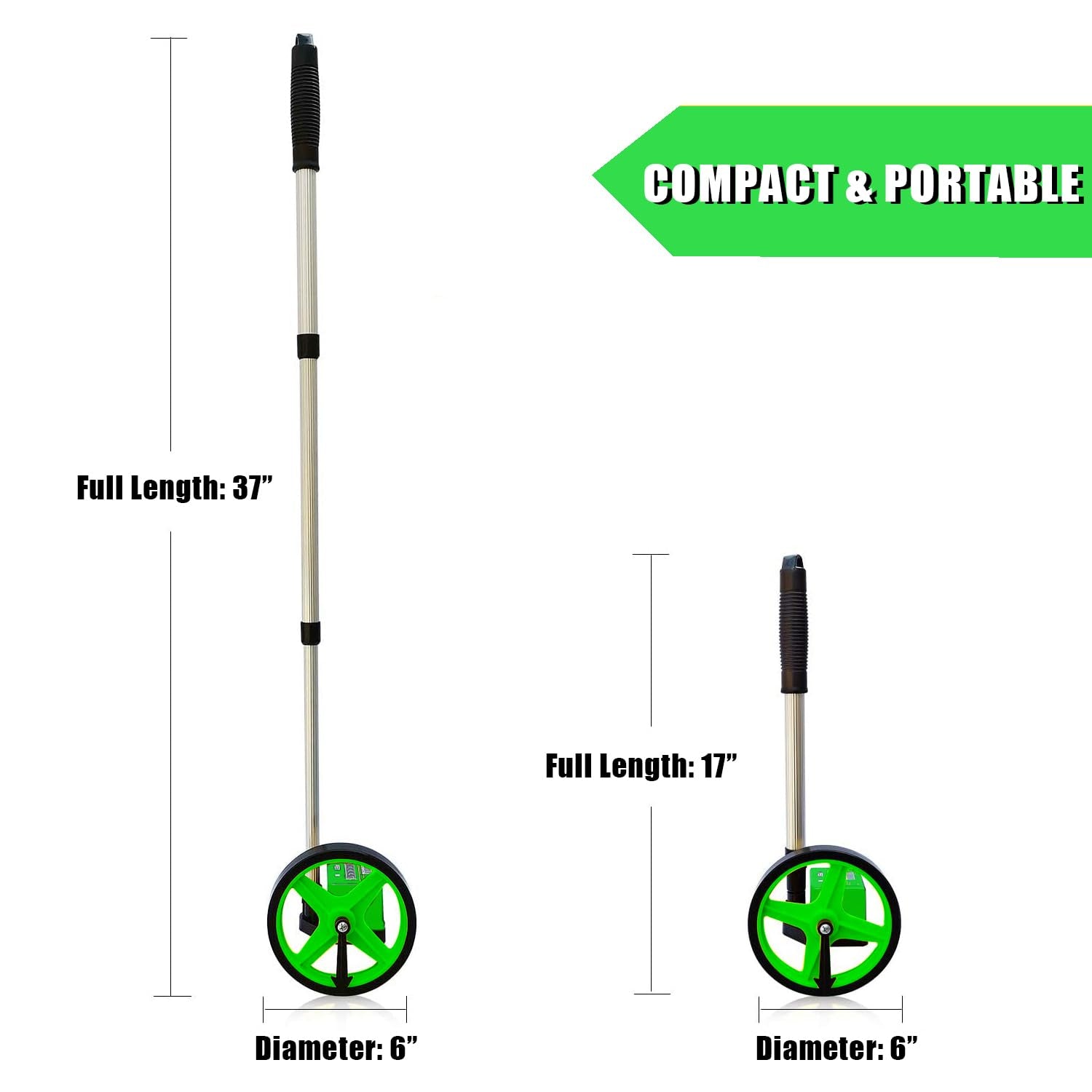 Measuring Wheel, Green 6Inch Measure Wheel, Distance Measuring in Feet and Inches, Rolling Measurement [Up to 10,000Ft], Telescopic/Mechanical/One Key to Reset, Include Carrying Bag.
