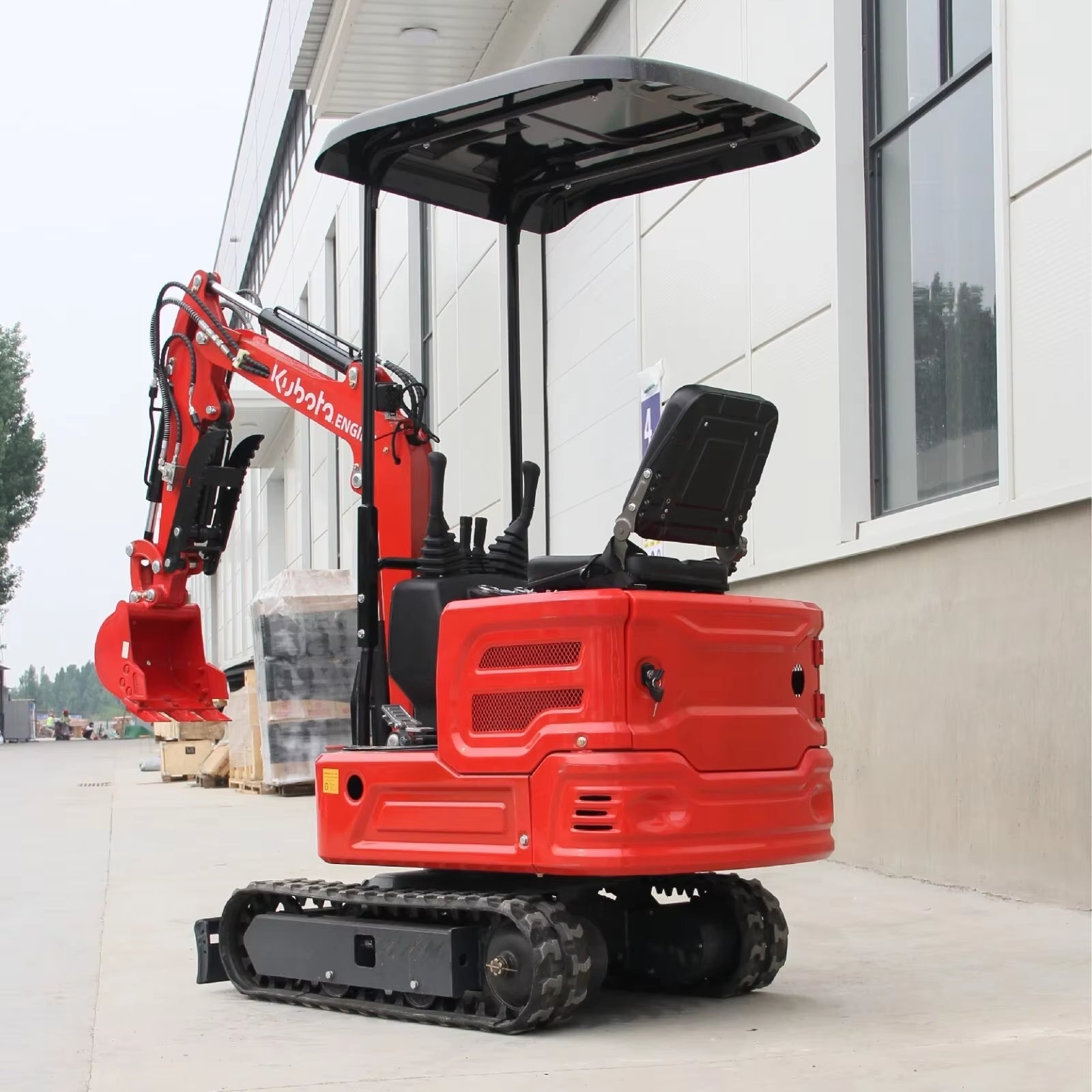 1.1Ton Red  Engine Mini Excavator Hydraulic Thumb Tracked Crawler Diesel Free Shipping