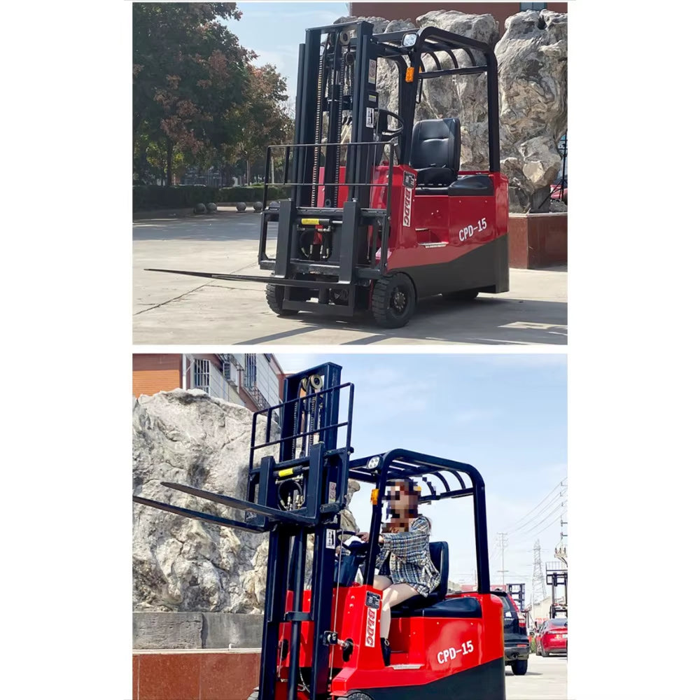 Three-Wheeled Ride on All Electric Forklift Three Point Lifting Hydraulic Stacker