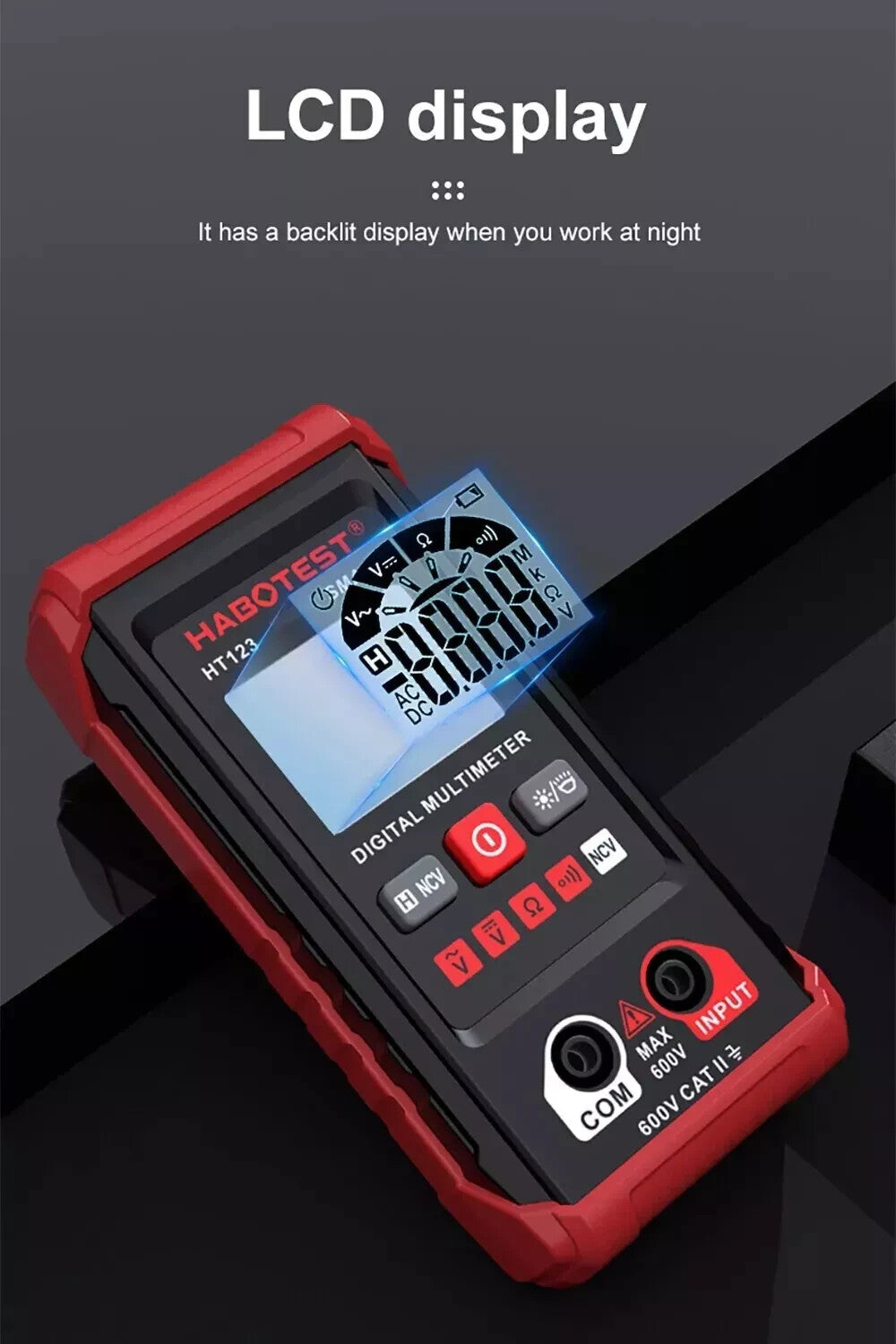 HABOTEST HT123 Digital Multimeter Smart Voltmeter Ohmmeter AC DC Meter Tester US