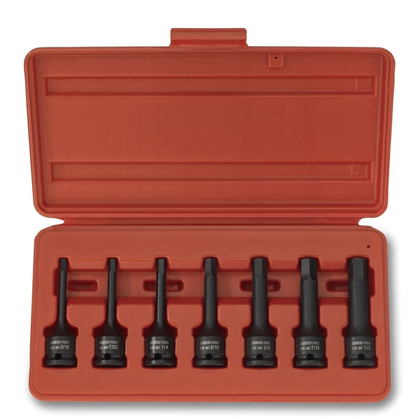 01131B 3/8-Inch-Drive Allen Socket Set, 3-Inch Length, 3/8-Inch Impact Hex-Bit Socket Set, SAE Hex Driver 3/16" to 1/2", Crmo Steel, Impact-Grade, 7-Piece Set