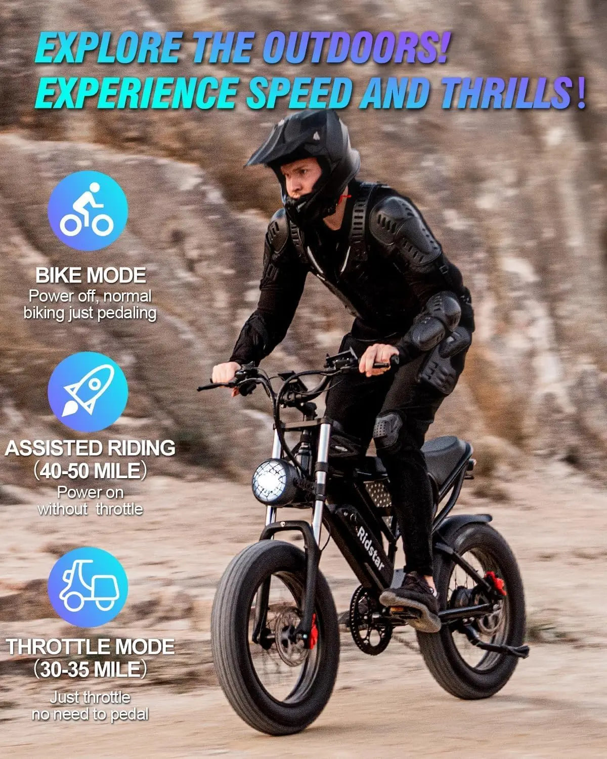 Q20 Lite Electric Bike for Adult 1200W 48V 15Ah 20" Fat Tire Mountain Urban Off-Road Dirt E-Bike CE Certified