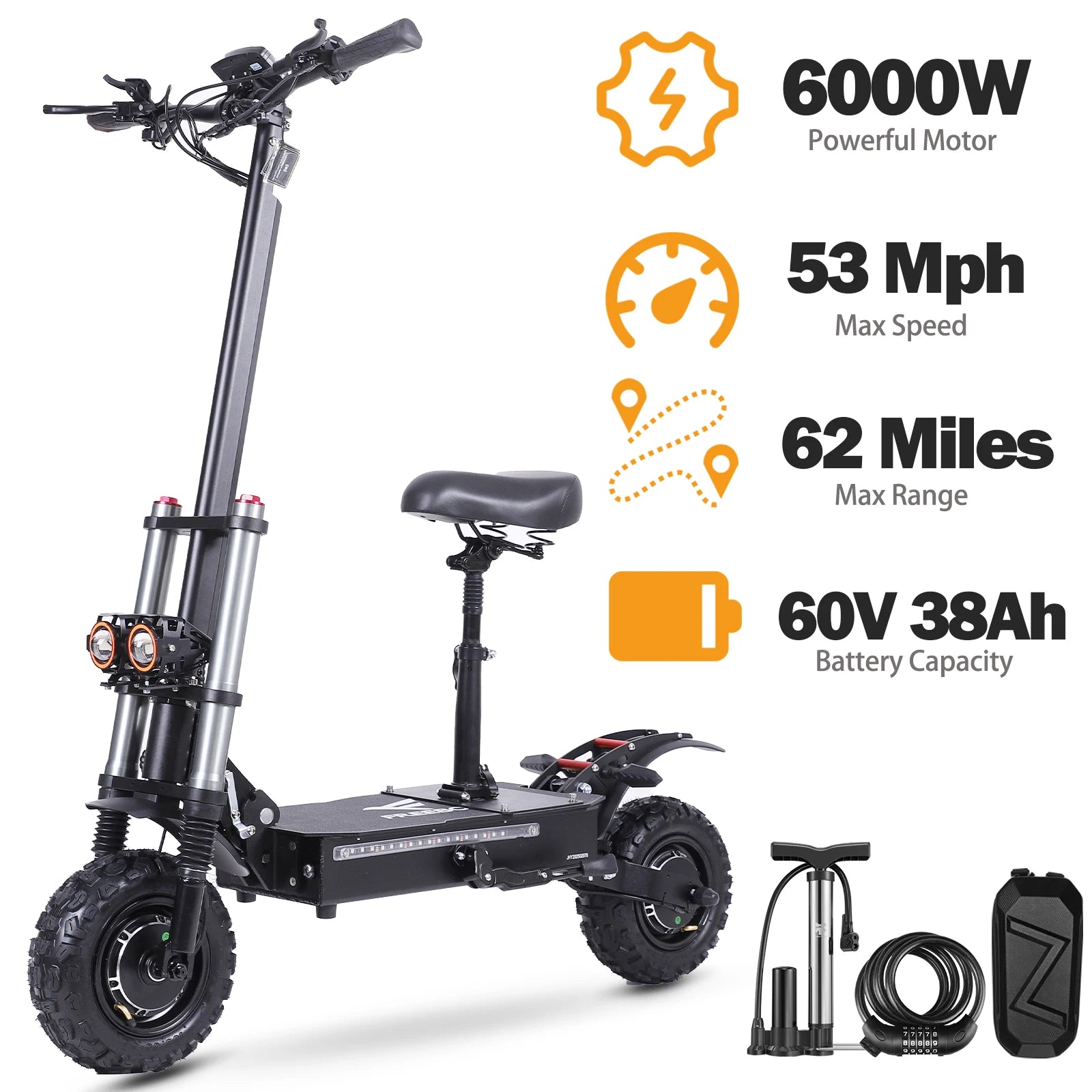 Dual Motor High-Speed Adult Commute Foldable Electric Scooter 60V 38Ah Battery 6000W Long Endurance Off-Road E-Scooter