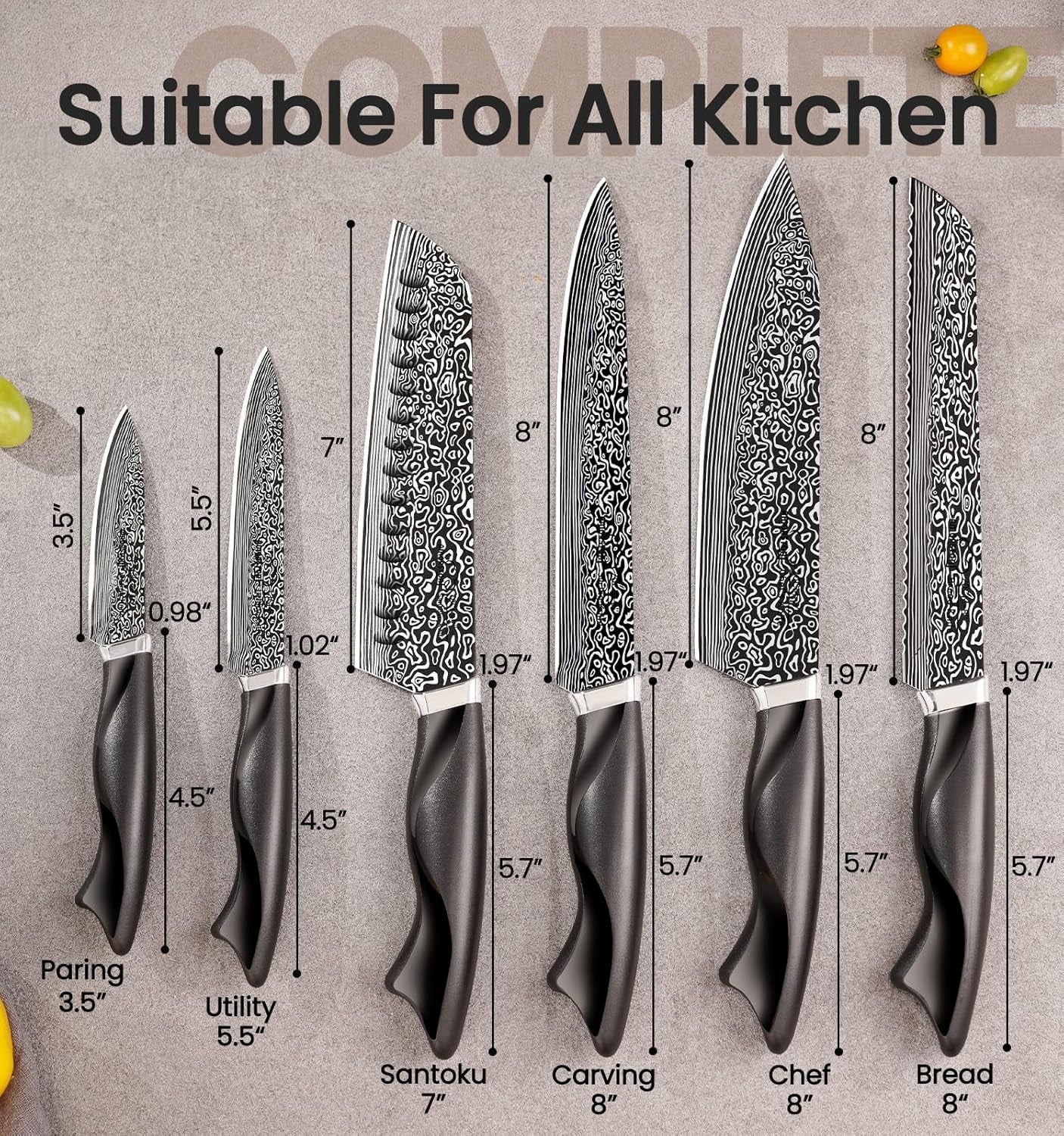 Knife Set, 5 Pieces Kitchen Knife Set with Built in Sharpener, High Carbon German Stainless Steel Knife Block Set, Dishwasher Safe