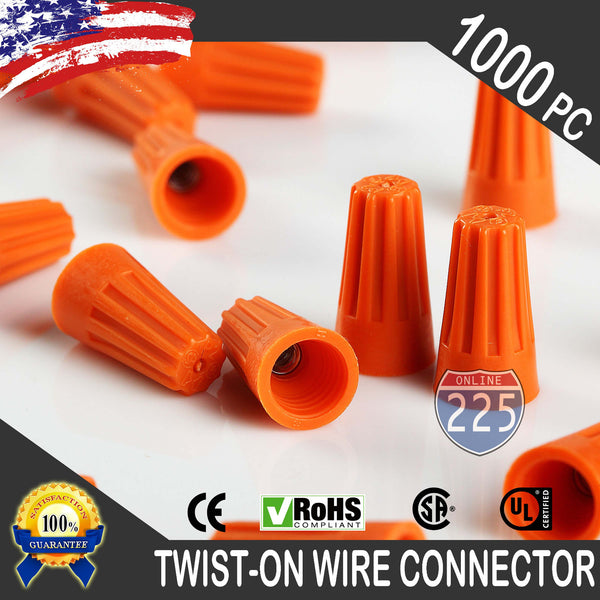 (1000) Orange Twist-On Wire Connector Connection Nuts 22-14 Gauge Barrel Screw