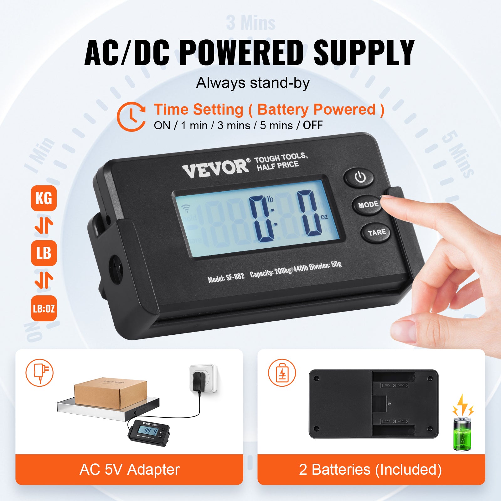 VEVOR Shipping Scale 110 Lbs/440 Lbs Digital Postal Scale AC/DC Package LCD