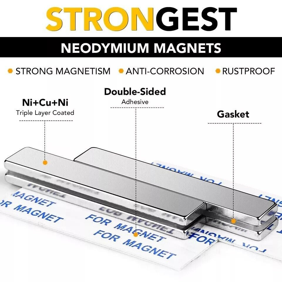 Strong Magnet Strips Heavy Duty - Rare Earth Magnets with Adhesive - Pack of 6