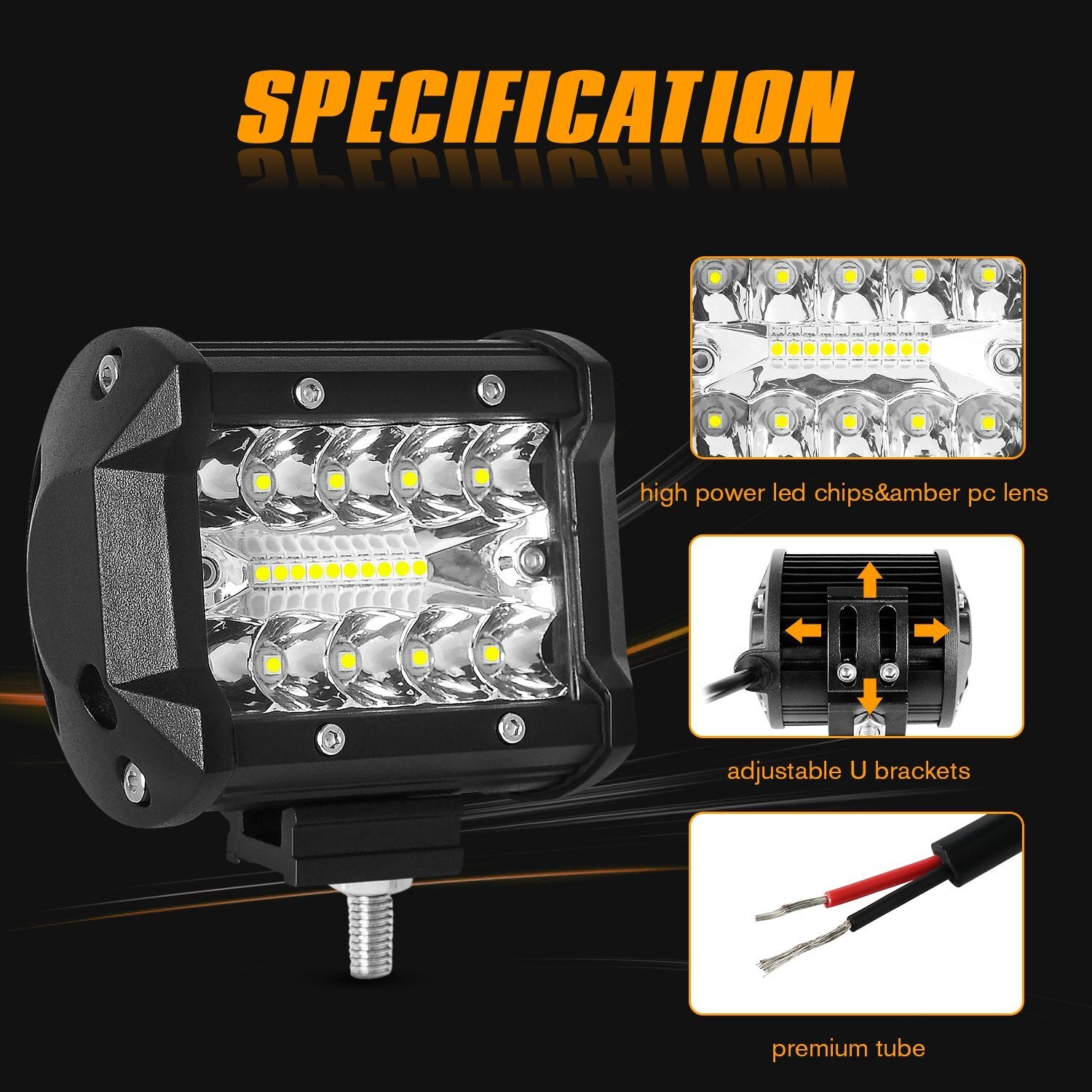 Tow Hitch Mounting Bracket +Tri-Row LED Work Light Pods Backup Reverse for Truck