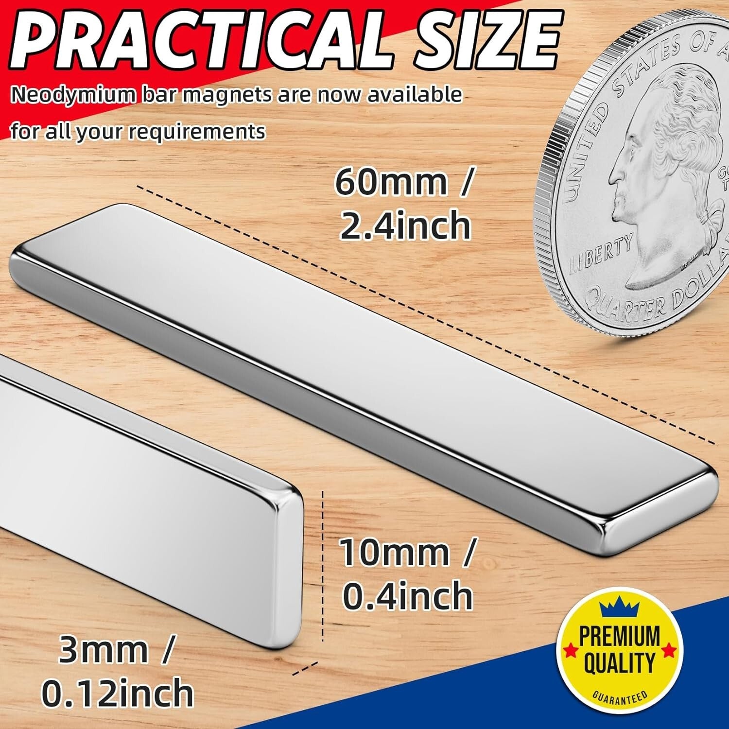 Strong Magnet Strips Heavy Duty - Rare Earth Magnets with Adhesive - Pack of 6