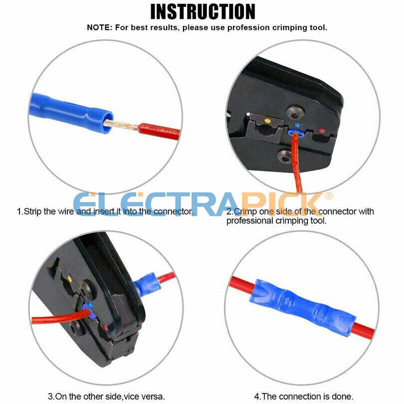 200PCS Insulated Straight Electrical Wire Connectors Butt Splice Crimp Terminals
