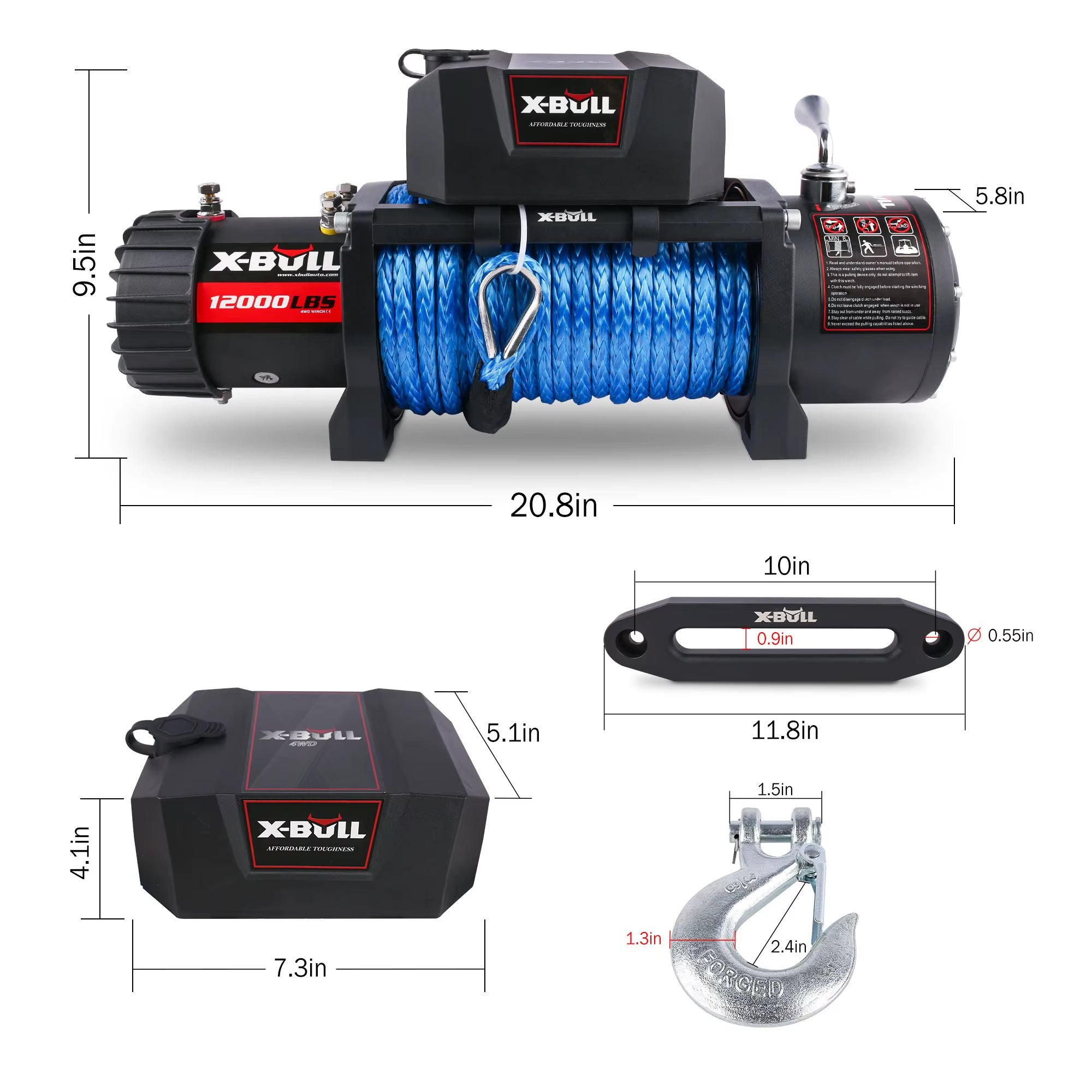 DB X-BULL 12000 Lbs Electric Winch with 12V DC Motor Steel Wire Rope for Trailer Towing for Trucks Jeeps Suvs Autos