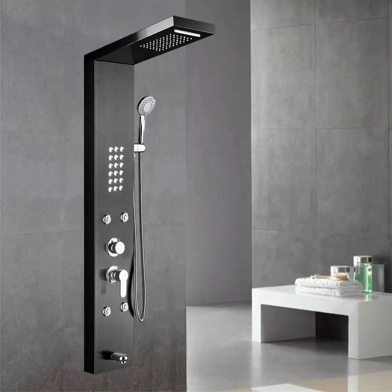 Hot Sale Luxury Black Color Thermostatic Led Rain Shower Head Bathroom Stainless Steel Wall Mounted Waterfall Shower Panels