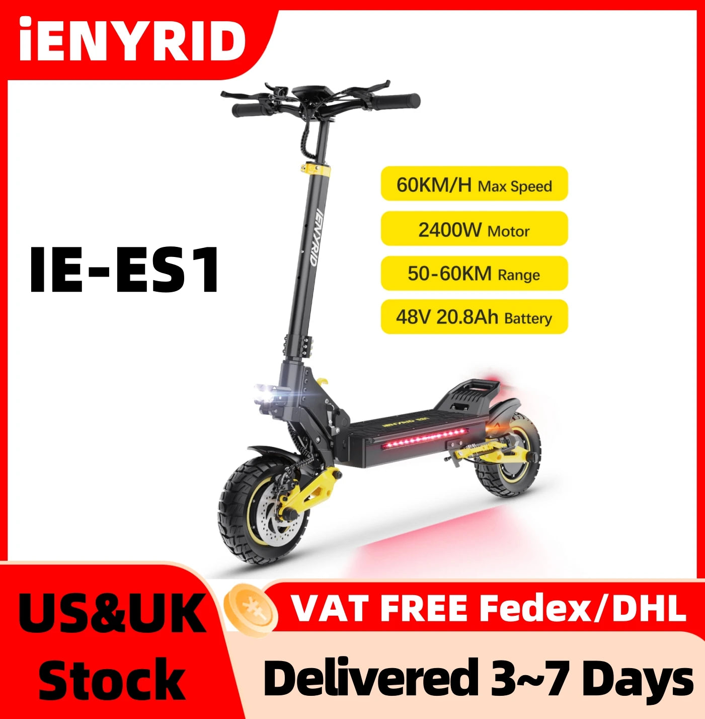 IE-ES1 Foldable Electric Scooter 2400W Dual Motor 48V20.8Ah Lithium Battery E-Scooter Scooters 10-Inch Tires