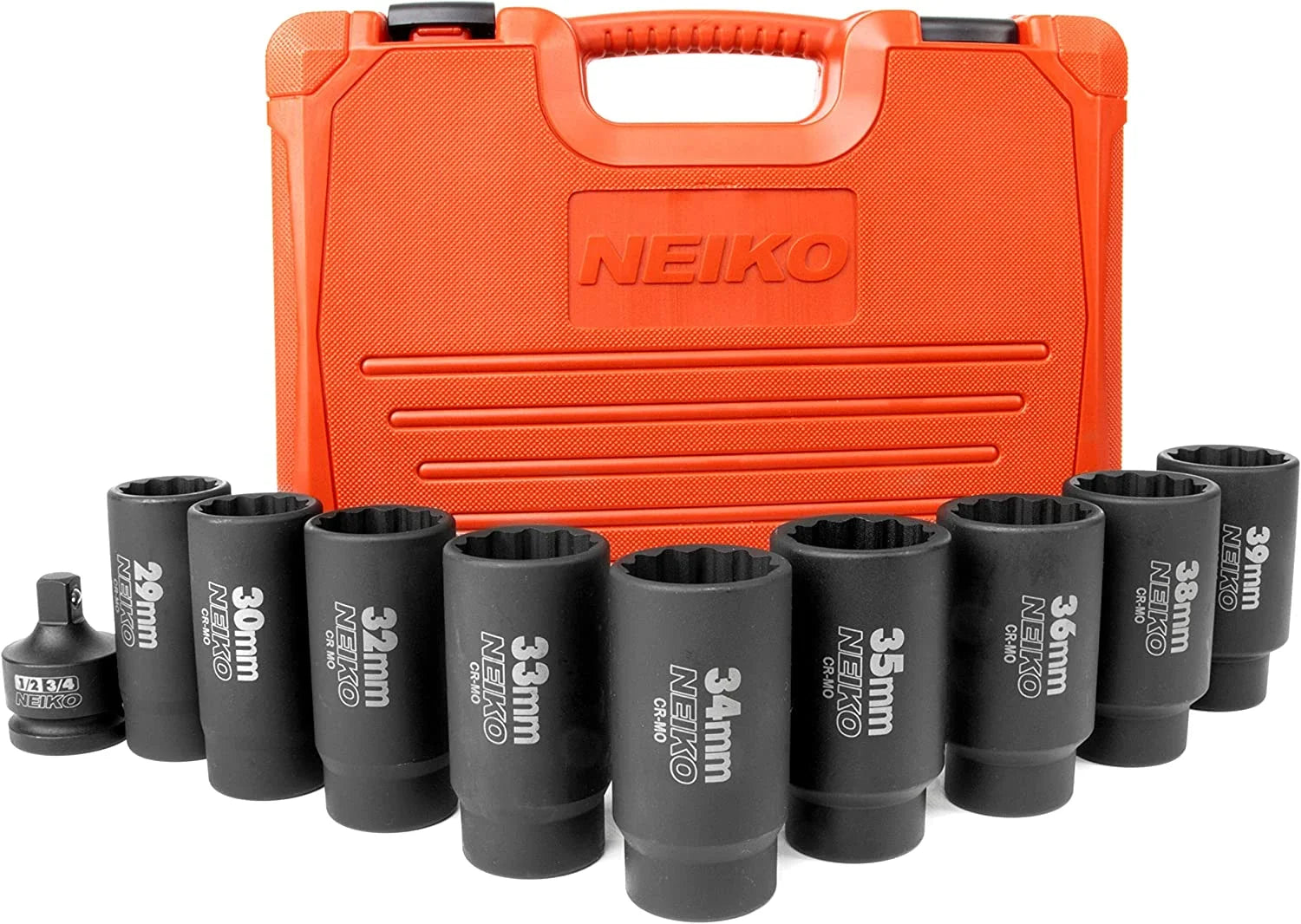 02531A 10 Piece 12 Point Socket Set 1/2” Drive, Lug Nut Remover, Spindle Nut Socket, Axle Nut Socket Set, Metric 29-39Mm Socket 1/2 Drive Impact Set, Cr-Mo Impact Adapter, 3/4" -1/2” Reducer