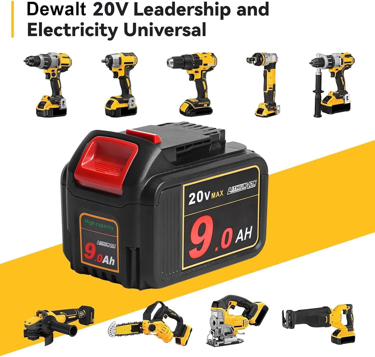 2 Pack DCB200 20V 9.0Ah Replacement Battery Compatible with Dewalt 20V Cordless Tools with Digital Indicator