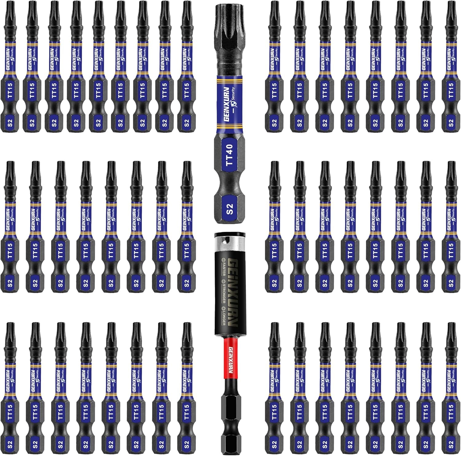 2 In. Security T15 Impact Magnetic Screwdriver Bit Set, 51 Pieces #15 Torx Head Power Bit Set, S2 Alloy Steel Hollow Star Bit Set with 1 Pcs Impact Bit Holder