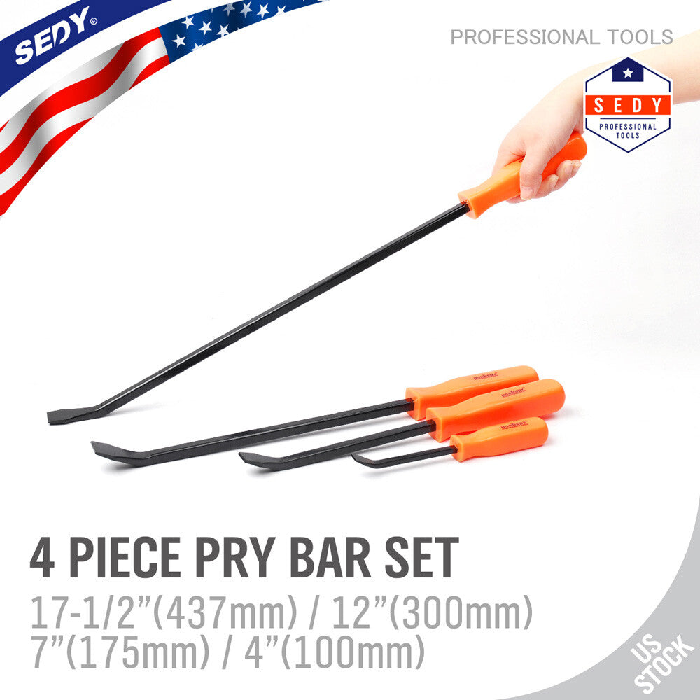 4Pc Pry Bar Set Mechanics 17-1/2" 12" 7" 4" Neon Handle Heavy Duty Drop Forged
