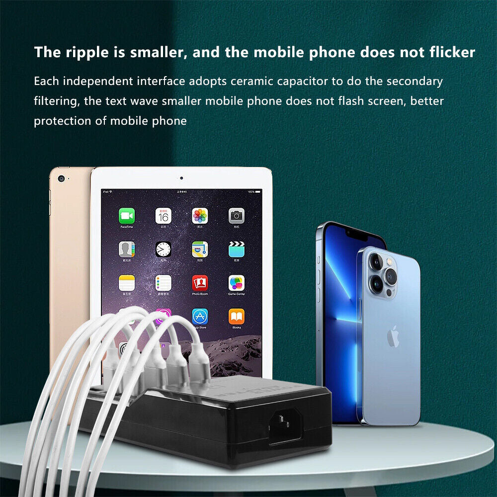 Multi 12 Port USB Charging Station Hub Desktop Wall Cell Phone Charger Organizer