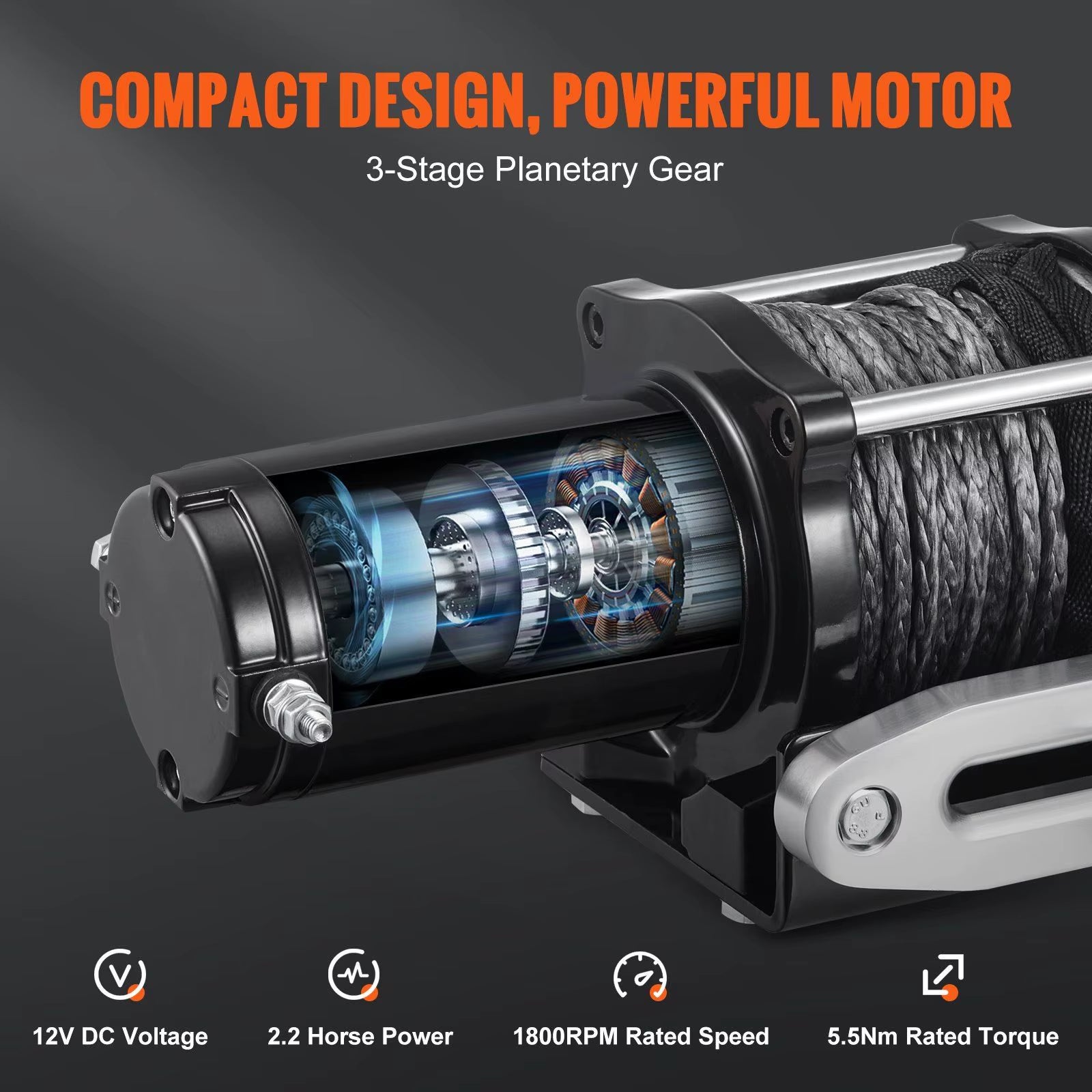 12V 4500 Lb Electric Winch Nylon Rope 1/4' X 39Ft ATV UTV Winch Wireless Handheld Remote Hawse Fairlead Towing for Jeep Off-Road