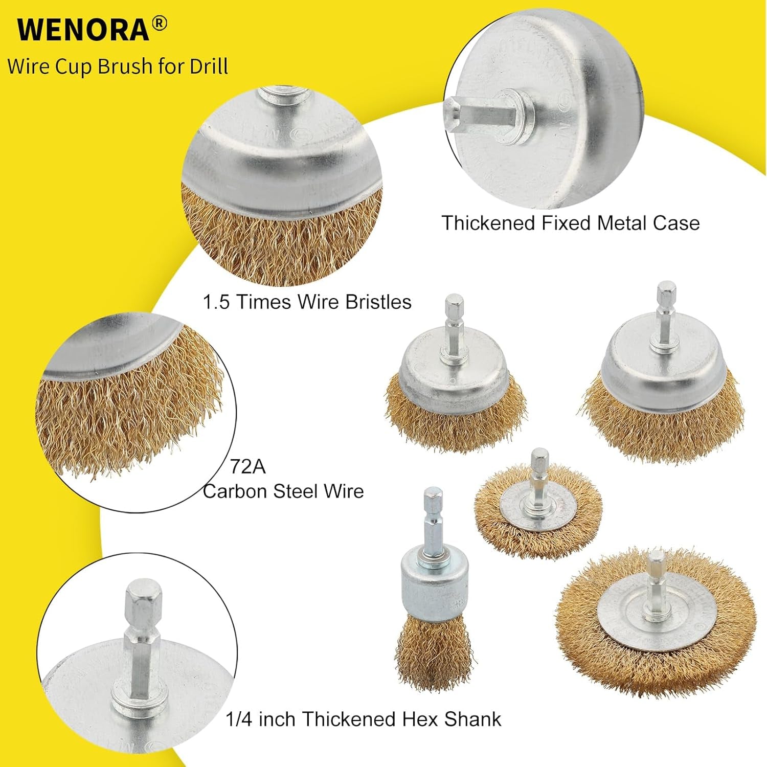 5 Pcs Wire Brush for Drill Set, Brass Wire Wheel for Drill, 1/4 Inch Hex Shank,