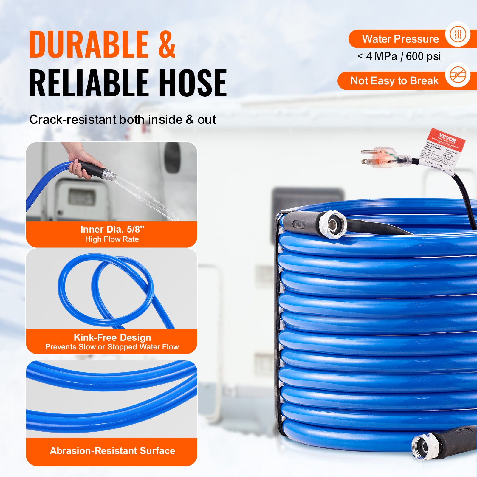 VEVOR Heated Water Hose 15Ft-100Ft for RV -45℉ Antifreeze Drinking Water Hose