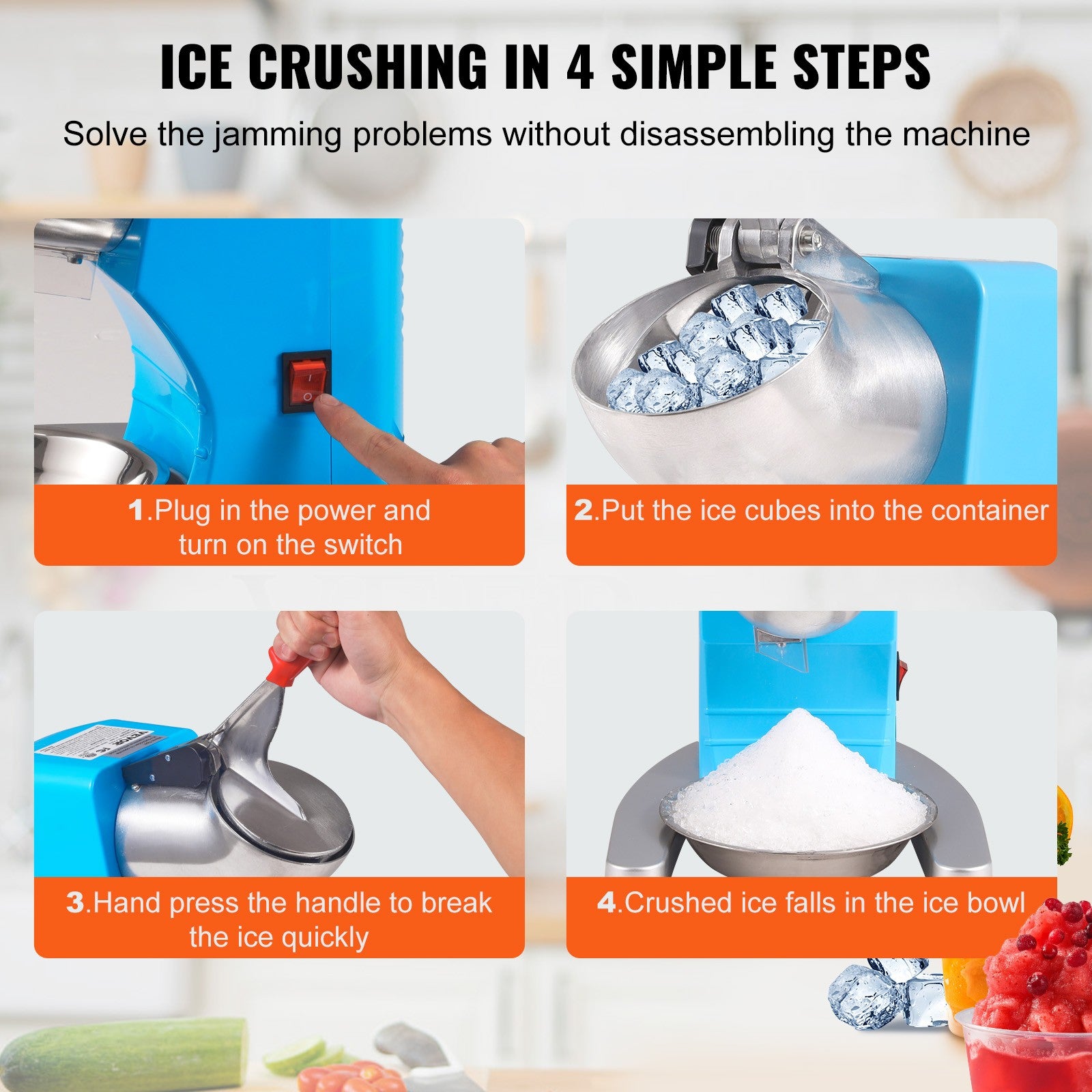 Electric Ice Crusher 220Lbs/Hr Snow Cone Machine Maker Shaved Ice 300W