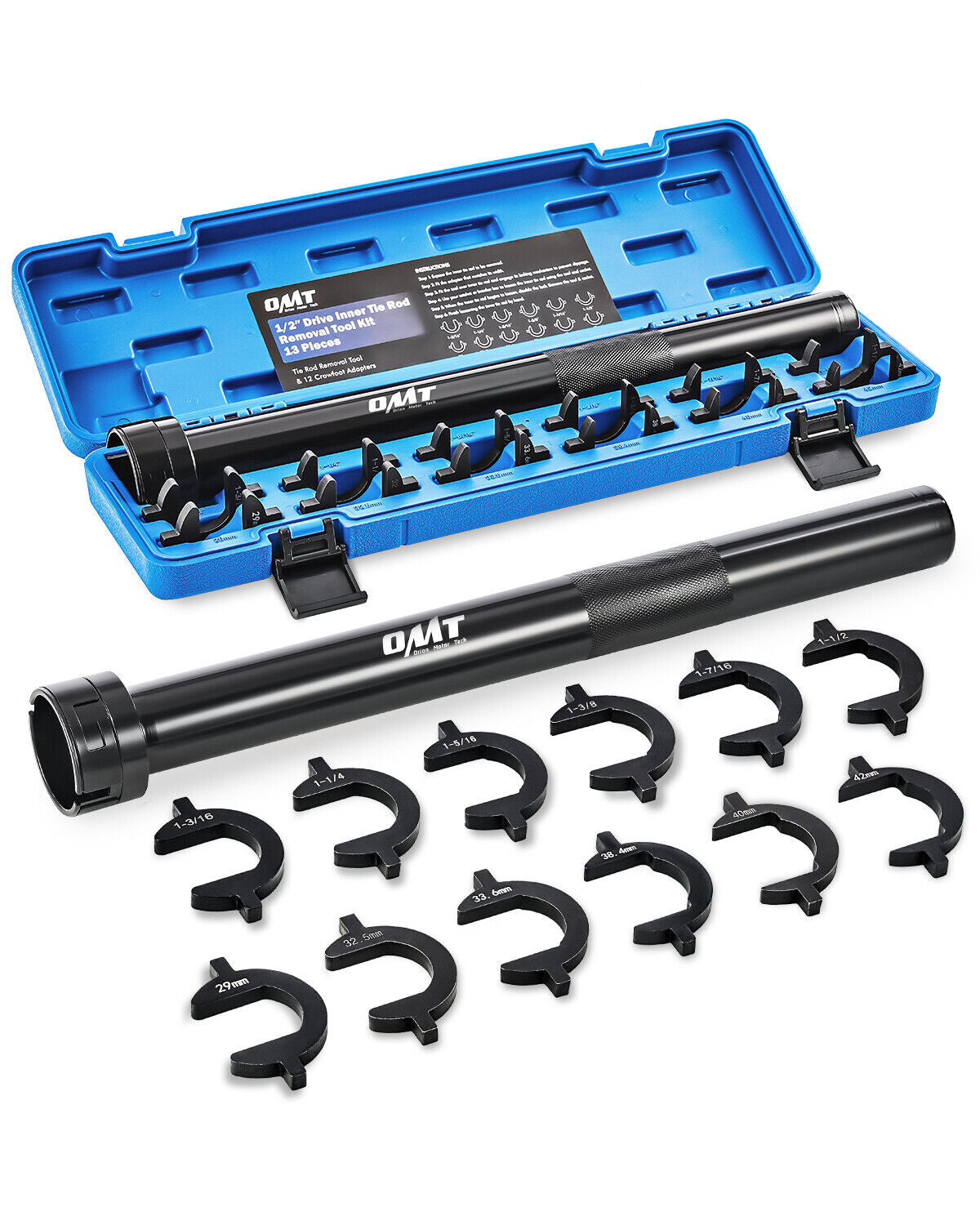 OMT Inner Tie Rod Removal Tool Kit Mechanic Tool Set W 12 Crowfoot Adapters US