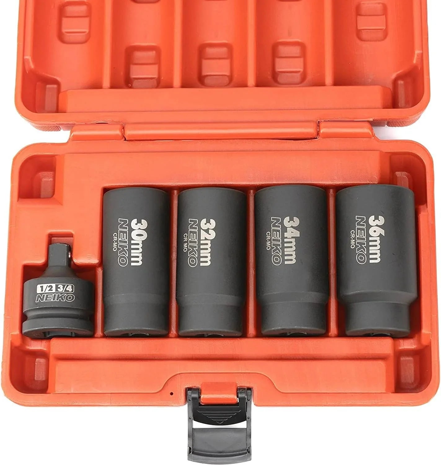02530A 5 Piece 12 Point Socket Set 1/2” Drive, Lug Nut Remover, Spindle Nut Socket, Axle Nut Socket Set, Metric 30Mm - 36Mm Socket 1/2 Drive Impact Set, Cr-Mo Impact Adapter, 3/4" -1/2” Reducer