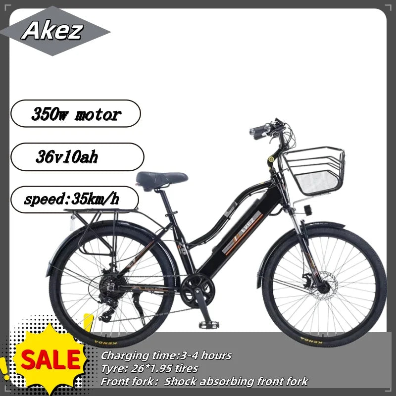 Electric Bike 350W Motor 36V10AH Lithium Battery City Commuting E-Bike 26 Inch Tire Shock Absorbing Front Fork Electric Bicycle