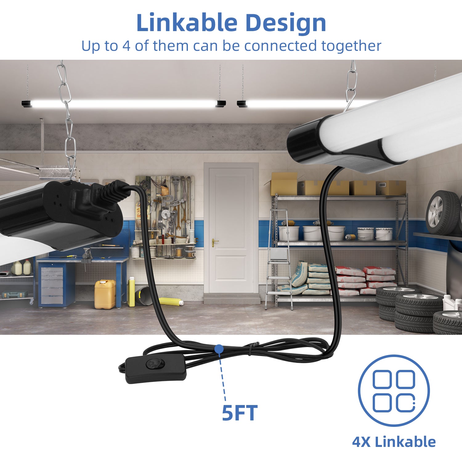1 - 20Pack 4FT Linkable LED Shop Light for Garage, 4400Lm Utility Light Fixture