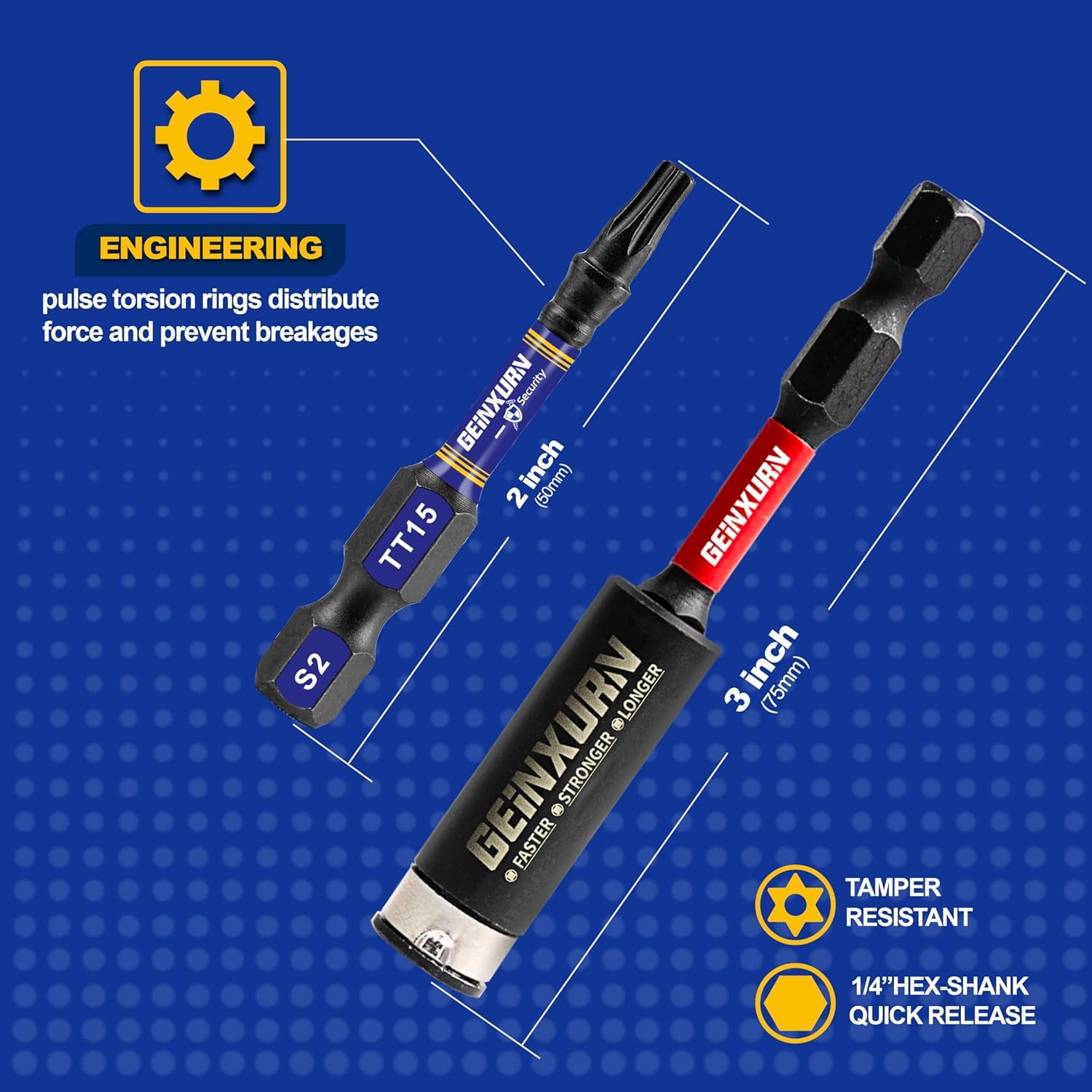 2 In. Security T15 Impact Magnetic Screwdriver Bit Set, 51 Pieces #15 Torx Head Power Bit Set, S2 Alloy Steel Hollow Star Bit Set with 1 Pcs Impact Bit Holder