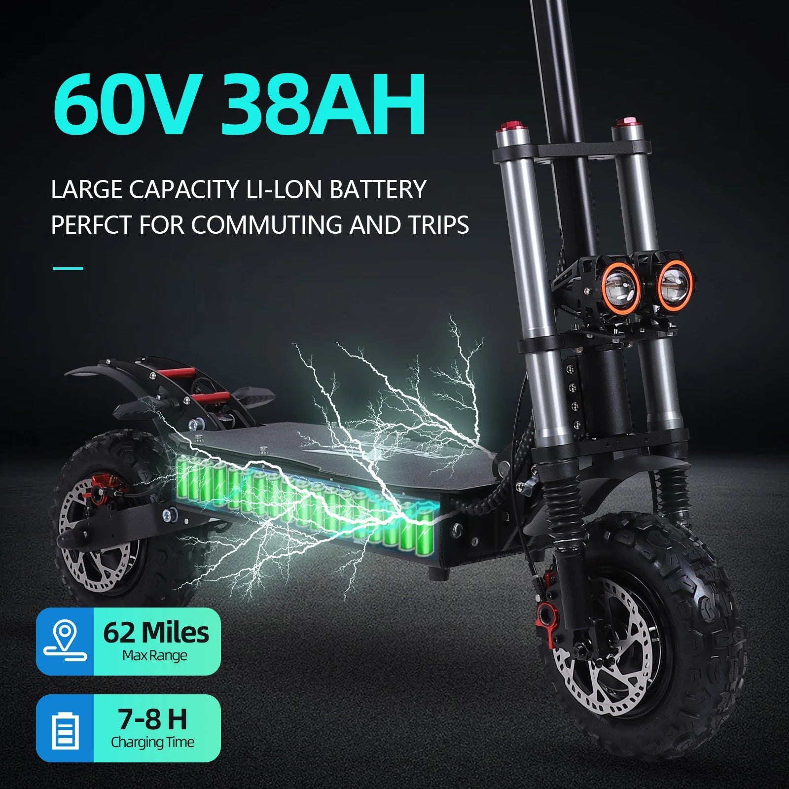 Dual Motor High-Speed Adult Commute Foldable Electric Scooter 60V 38Ah Battery 6000W Long Endurance Off-Road E-Scooter